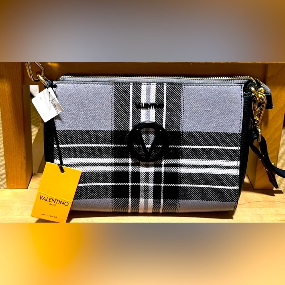 NWT Valentino Crossbody | Valentino Purse | Black/White/Gray Plaid